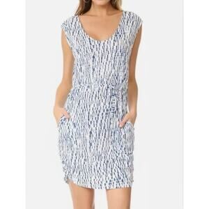 NWT Soft by Joie XS Blue White‎ Ruched Sleeveless Tie Dye Scoop Neck Mini Dress